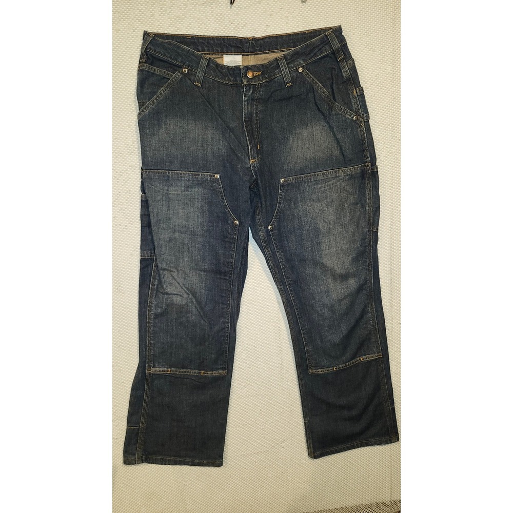 Carhartt WB003 IND Womens Double Front Dungaree Jeans Dark Wash‎ Indigo 14 x 28